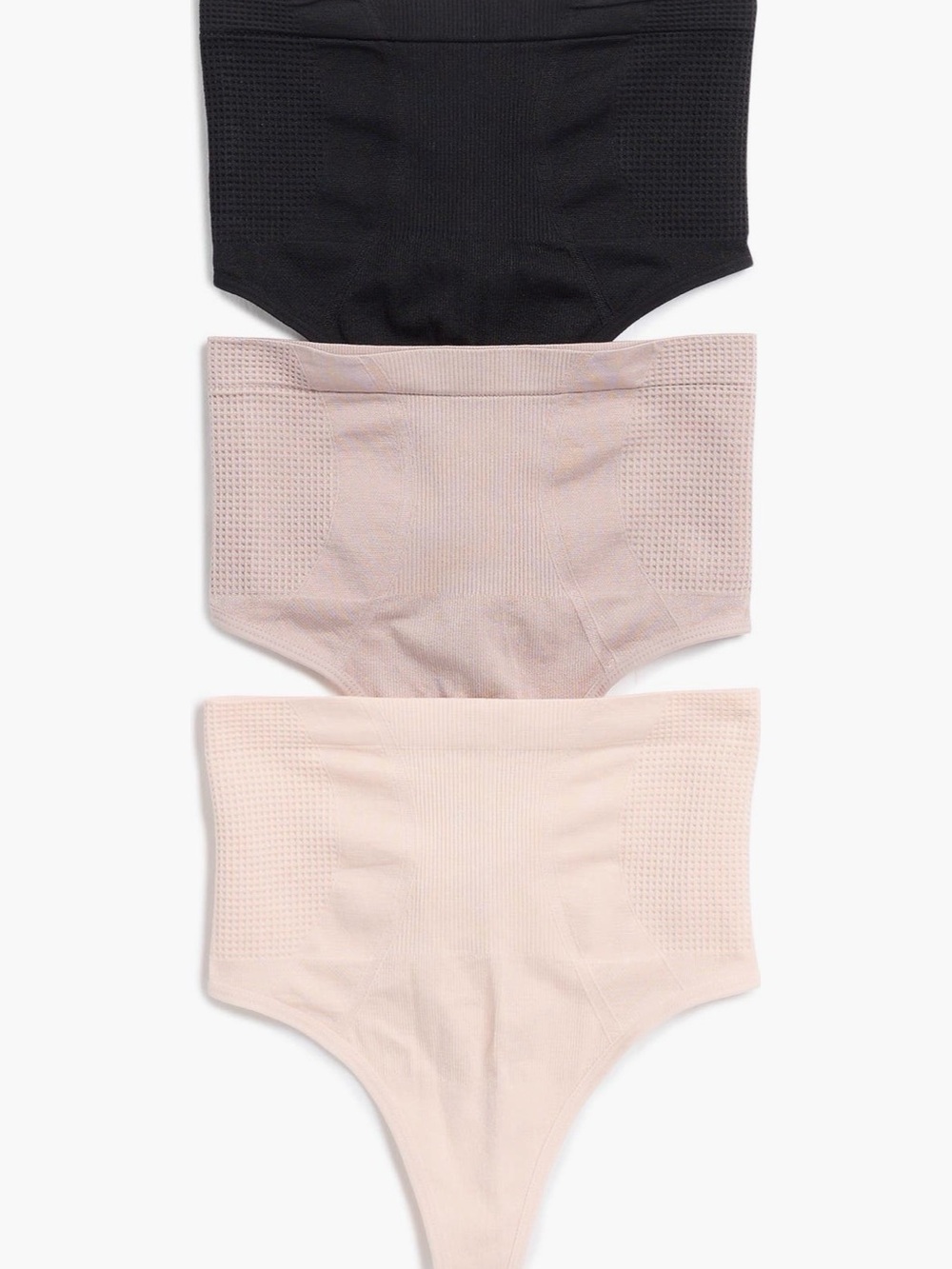 NWOT Skinnygirl Seamless High-Waist Thong Trio - Black, Blush, Taupe